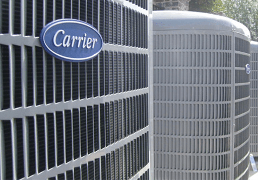close-range photo of outdoor units of Carrier central air conditioner